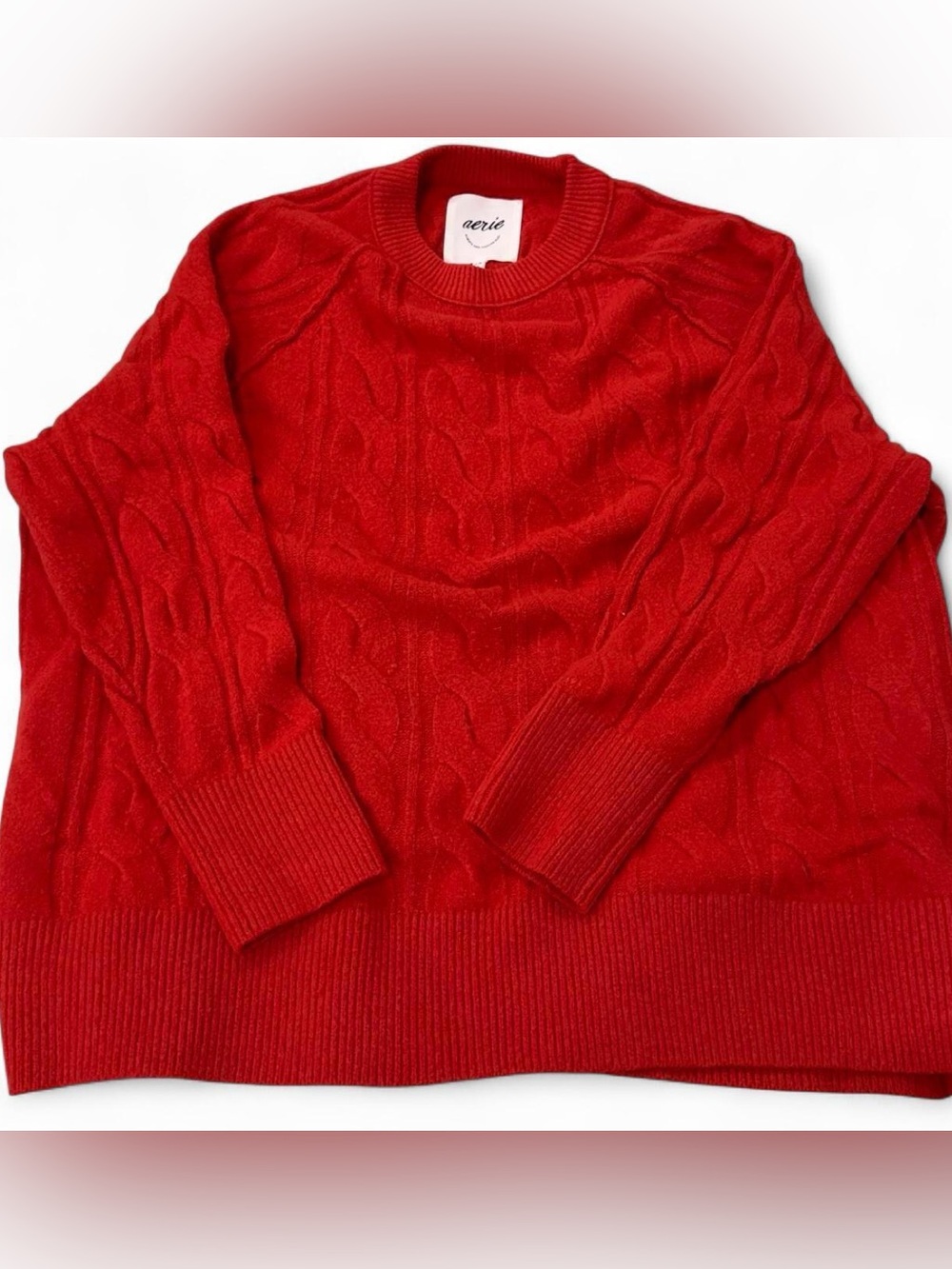 aerie Bright Red Cable Crewneck Sweater